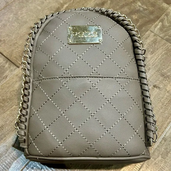 bebe quilted mini backpack Bebe Julia Faux Leather Quilted Mini Backpack Taupe NWT